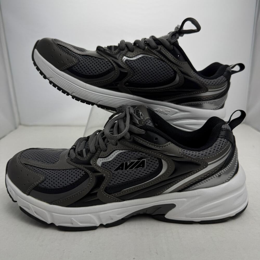 Avia 5000 Men's Running Walking Shoes Black Shiny Gray Mesh Size 10 Sneakers